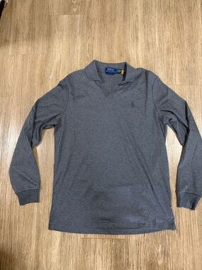 Polo by Ralph Lauren Men's Long-Sleeve Gray V-Neck Polo Shirt D